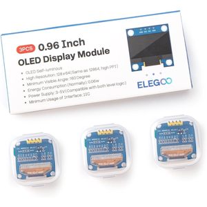 โมดูลหน้าจอแสดงผล OLED แบบใสขนาดกะทัดรัด 0.96 นิ้ว ELEGOO EL-SM-008  หน้าจอแสดงผลขนาดเล็กแบบส่องสว่างในตัว รองรับ I2C สำหรับงานโปรเจ็กต์ 3 ชิ้น SSD1306 - Product Image 1