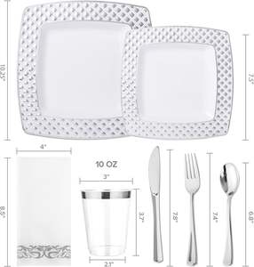Ensemble de vaisselle à bord en or rose pour 50 invités 350 pièces en plastique comprenant des assiettes de 7 ''Assiettes de 10'' Tasses de 10oz Serviettes de table - Product Image 5