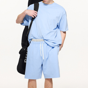 Tuta larga da <span class=keywords><strong>uomo</strong></span> in cotone 100% estivo 2 pezzi stile personalizzato con stampa squadrata sportiva <span class=keywords><strong>oversize</strong></span> Shorts t-shirt Set - Product Image 2