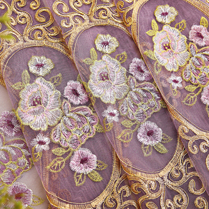 <span class=keywords><strong>Tende</strong></span> di Lusso Europee di Alta Qualità Pronte all'Uso, in Poliestere Ciniglia Viola con Ricami Floreali a Rosa per Soggiorno - Product Image 5