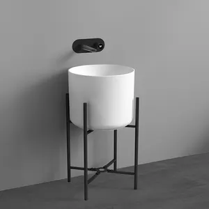 CaCa Good Quality Supplier Round Wall Hung Basin Half Pedestal Basin Ceramic Wash Basin For Hotel Bathroom