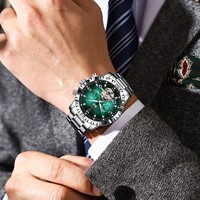 Poedagar 1418 Luxus Herren Mechanische Uhr Datum Wasserdichte Armbanduhr Skelettierte Leuchtende Edelstahl Automatikuhr für Männer