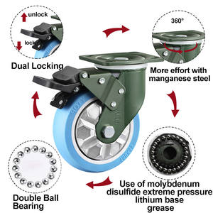 YTOP TPU + Manganês Aço 4 polegada Roda Caster 410kg Heavy Duty Swivel Brake Rolamento Industrial com Stopper - Product Image 4