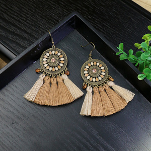 Wooden Bohemian <b>Drop</b> Earrings With Tassel Imitation Pearl Antique <b>Bronze</b> Plated For Women Party Fashion Jewelry - Product Image 4
