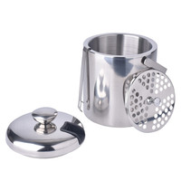 Seau à glace isotherme double paroi 1,3 L en acier inoxydable poli miroir, avec poignée, pour la crème glacée et les outils de bar