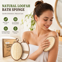 Éponge de douche naturelle originale ronde pour spa, avec sangle, brosse et éponge de nettoyage efficaces