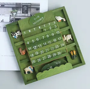 Calendario perpetuo de madera cuadrado, decoración de pared del hogar, adornos de madera