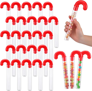 Tubo en forma de bastón de caramelo de Navidad reciclable Tubos de bastón de caramelo vacíos transparentes con adorno rojo para mantequilla de Chocolate - Product Image 1
