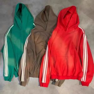 OEM Wholesale High Quality <b>Men's</b> Striped Hoodies Heavyweight Design <b>Men</b> Acid Wash Distressed <b>Hoodie</b> for <b>Men</b> - Product Image 2