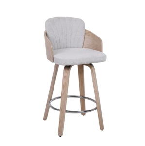Tabourets <span class=keywords><strong>de</strong></span> <span class=keywords><strong>bar</strong></span> mi-siècle en tissu <span class=keywords><strong>beige</strong></span> <span class=keywords><strong>de</strong></span> 26 pouces avec dossier en rotin ouvert, pieds en <span class=keywords><strong>bois</strong></span> massif, sans accoudoirs, pour hôtel, cuisine, salle à manger, salon - Product Image 1
