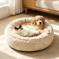 Cama Redonda Ligera para Mascotas, Impresión Personalizada, Ultra Suave, Agradable al Tacto, Antideslizante, Lavable, para Viajes y Exteriores