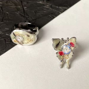 Anello <span class=keywords><strong>Bella</strong></span> Viva Elegante "Frozen in Time", Design a Farfalla e Orologio Ovale, Anelli Statement per Uso Quotidiano e Regalo per Donne - Product Image 1