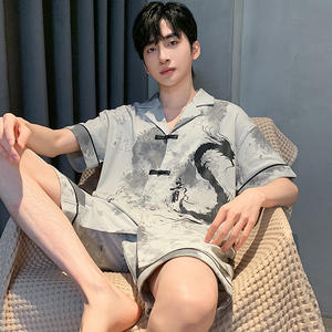 SAMWESTART 2024 été nouveau Style chinois pyjamas hommes coton Style National à manches courtes Shorts rétro décontracté Homewear costume - Product Image 2