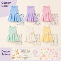 Zomeroutfit voor meisjes, 2-delig, katoen, effen, mouwloos, vlinder strik tuniek top, bloemenprint shorts, kinderkleding