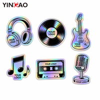 Autocollant holographique personnalisé découpé sur mesure en vinyle, étanche, avec logo personnalisé pour ordinateur portable, étui de guitare, merchandising de groupe, boutique