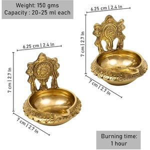 Lampe à huile ronde en laiton, bougeoir décoratif pour Diwali, pour cérémonie religieuse - Product Image 2
