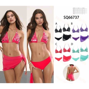 Costume da bagno intero HDJ taglie forti con controllo pancia, perizoma con perline, scollo all'americana, in spandex e poliestere, tinta unita, per la spiaggia - Product Image 1