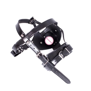 PU cuir Bdsm tête Bondage couvre-chef détachable gode forme bouche Gag balle SM jouets pour femmes hommes - Product Image 3