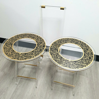 Guangdong usine acrylique personnalisé moderne clair rond carré acrylique pliable Table plateau café avec décoration en or