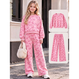 Conjuntos de Moda para Niñas con Estampado de Lazos Rosas, Estilo Trendyism Boutique, Ropa Casual para Hermanas, Precio de Fábrica, Venta al Por Mayor - Product Image 5