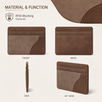 Cartera Delgada de Cuero Gamuzado con Logotipo Personalizado en Color Café con Contraste Marrón, Tarjetero Delgado para Marcas de Marca Privada ODM