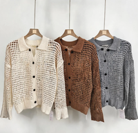 Cardigan en crochet léger pour femme, marque privée, avec détails ajourés, boutons sur le devant et poignets et ourlet côtelés