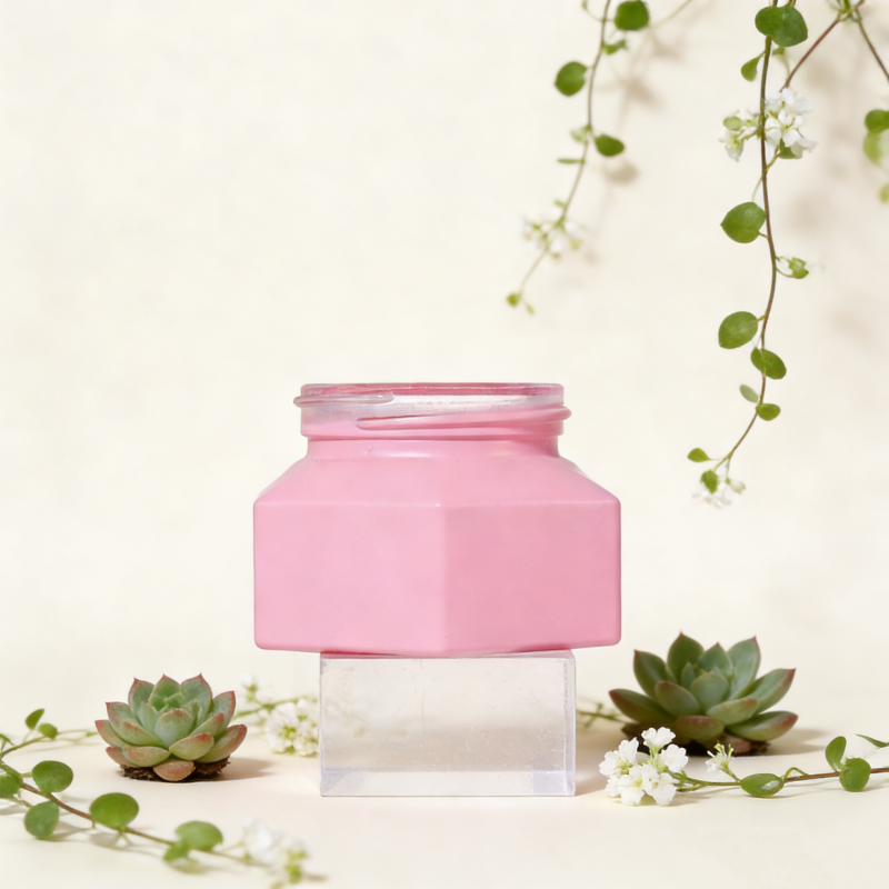 Custom Color Empty Cream Packaging 30ml 1oz Unique Hexagonal Shape White Cover Glass Cream Jar Skin Care Eye Cream Container