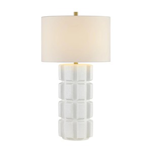 White Grid Textured Ceramic Modern Minimalist Table Lamp | Sleek <b>Lighting</b> for Hotel Guest Room & Office <b>Space</b> - Product Image 1