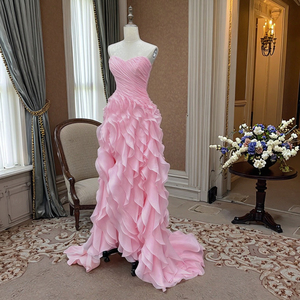 Vestido <span class=keywords><strong>de</strong></span> Noche Formal Elegante Rosa <span class=keywords><strong>de</strong></span> Satén con Volantes y Pliegues, Largo hasta el Suelo, Cola Barrida, Sin Tirantes, <span class=keywords><strong>para</strong></span> Bodas, <span class=keywords><strong>Fiestas</strong></span>, Bailes <span class=keywords><strong>de</strong></span> Gala, <span class=keywords><strong>para</strong></span> Mujer - Product Image 4