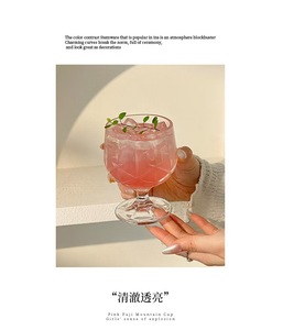 Bicchiere in vetro a righe verticali con piede, 250 ml, per succhi, cocktail, dessert, uso domestico e caffè - Product Image 6