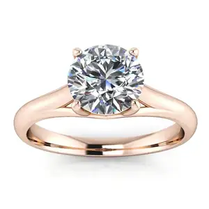 Solid 9K 10K 14K 18K Rose Gold Engagement Ring Round Moissanite Solitaire Diamond Ring