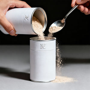 Cylindre en papier de qualité alimentaire personnalisé avec couvercle hermétique à décoller |   Emballage recyclable pour poudre de protéines de sucre, café et aliments secs - Product Image 3