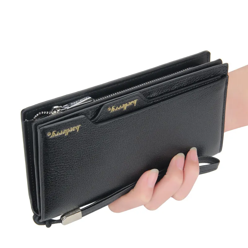 PU leather Casual clutch wallets for man with handle strap,male Large capacity cell phone wallet