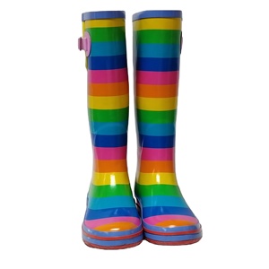 여성용 스트라이프 프린트 경량 고무 장화 방수 웰링턴 부츠 미끄럼 방지 에버그린 디자인 - Product Image 2