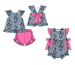 Conjuntos de Ropa para Niños, Pantalones Cortos Casuales con Estampado Floral de Algodón y Spandex, Transpirables para Primavera y Otoño, Romper de Burbujas para Bebé, Ropa a Juego para Hermanas - Product Image 4