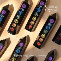 Bâton de cristal de chakra en obsidienne noire, pointe de tour gravi pour la guérison Reiki, la méditation, l'équilibrage énergétique et la décoration spirituelle