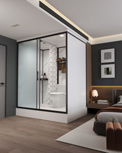 Rideau <span class=keywords><strong>de</strong></span> <span class=keywords><strong>douche</strong></span> <span class=keywords><strong>de</strong></span> salle <span class=keywords><strong>de</strong></span> bain imperméable modèle 1714B avec cloison à 3 panneaux et verre d'entrée pour appartement - Product Image 1