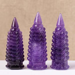 Adornos de Pagoda Wenchang de Amatista Natural al por Mayor, Pagoda Pulida de Nueve Pisos para Decoración de Estudio u Oficina, Decoraciones de Cristal - Product Image 6