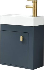 Mobile <span class=keywords><strong>Bagno</strong></span> Sospeso da 16 Pollici con Lavabo, Mobile Blu con Rubinetto in Rame Dorato, Combo Lavabo e Mobile in PVC per Bagni Piccoli - Product Image 5