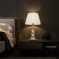 Lámpara de Mesa LED de Cobre de Estilo Nórdico Moderno con Pantalla de Tela Flexible Ecológica, Base para Bombilla E14, para Uso en Dormitorio junto a la Cama