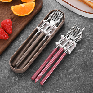 Haute Qualité Portable Coréen 304 En Acier Inoxydable <span class=keywords><strong>Portugal</strong></span> Vaisselle Baguettes Cuillère Fourchette 3 Pcs Couverts Ensemble pour Camping Voyages - Product Image 5