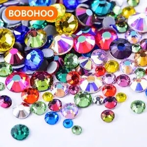 BOBOHOO High Quality AB Plating Crystal Glass Iron Round Hot Fix Rhinestone For Rhythmic Gymnastics Uniform