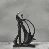 Charmante Sculpture Minimaliste en Résine Noire Faite à la Main, Couple Dansant Peint, Figurine de Danseur Abstraite Creuse pour la Maison et le Bureau