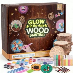 Set de manualidades de madera DIY para pintar a mano, estilo graffiti, que brilla en la oscuridad, para niños de 4 a 6 años, ideal para vacaciones, disponible para envío transfronterizo. - Product Image 1
