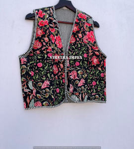 Handmade Black Vintage Quilted <b>Jacket</b> Women Front Open Kimono Stripe Piping <b>Denim</b> Crop Top Cotton Patchwork Design Printed - Product Image 3