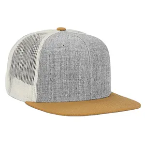 Customized your own design logo hats 6 panels flat brim mesh trucker hat summer sun flat bill straight mesh snapback caps