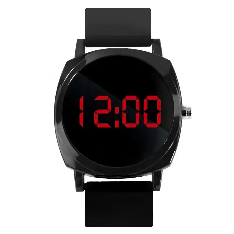 43Mm Vierkante Vorm Grote Herenhorloge Reloj Rode Digit Led Display Digitale Horloge Band Siliconen Touch Led Horloge