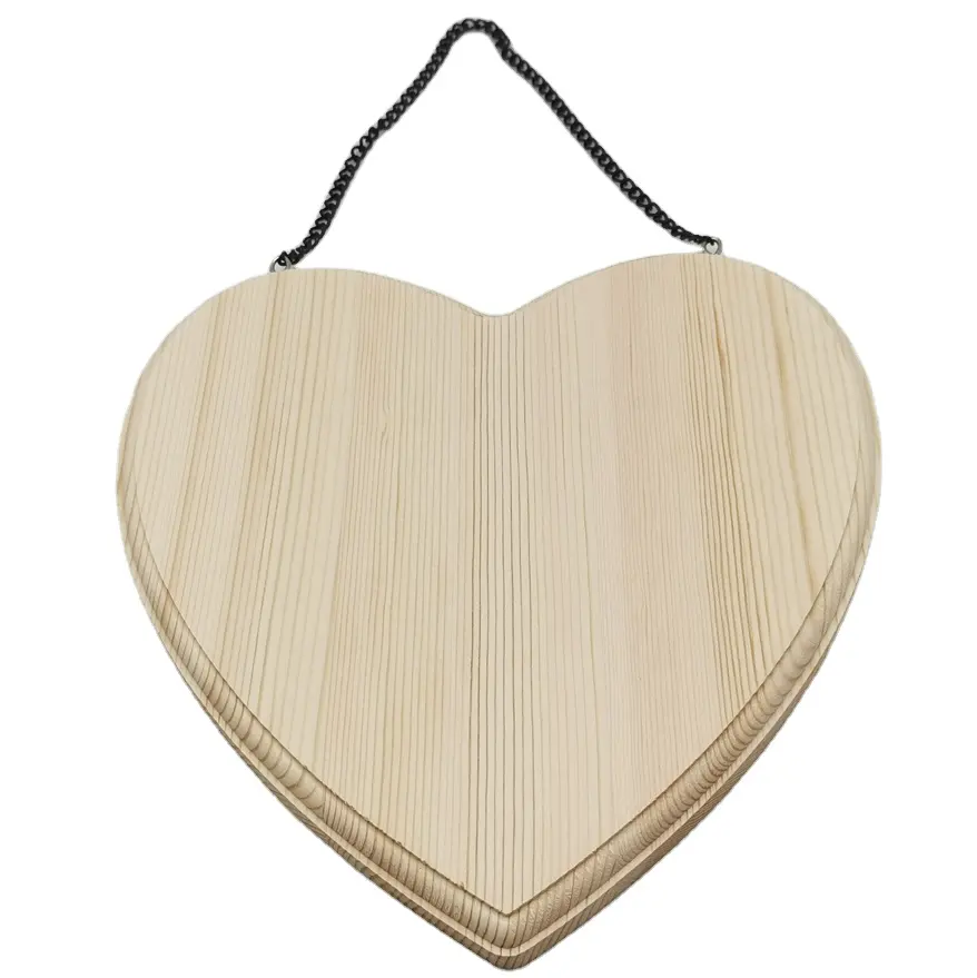 Decoración de madera sin terminar montada en la pared, decoración de pared en forma de corazón tallado oem, señales de madera en blanco, diseño de madera