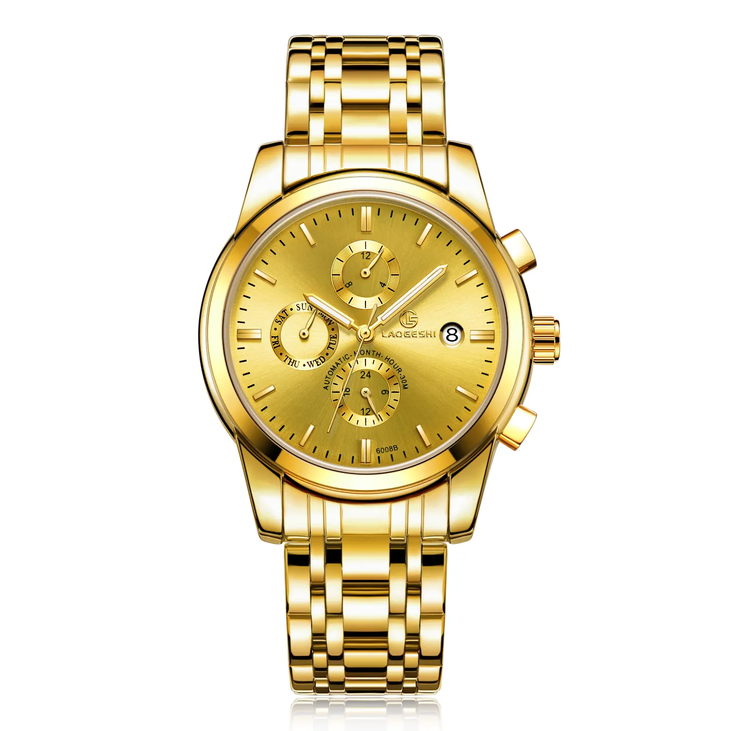 LAOGESHI Custom Logo Luxury Business Formal men gold watch day/Date/week/moon Design Mechanical Men Wrist Watches
