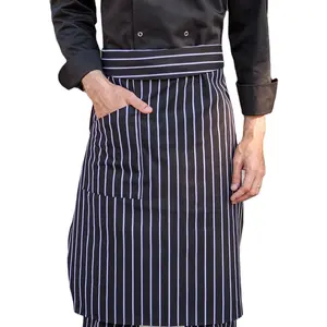 CHECKEDOUT İplik boyalı kumaş kadın önlükleri mutfak pamuk yarım cepli önlük